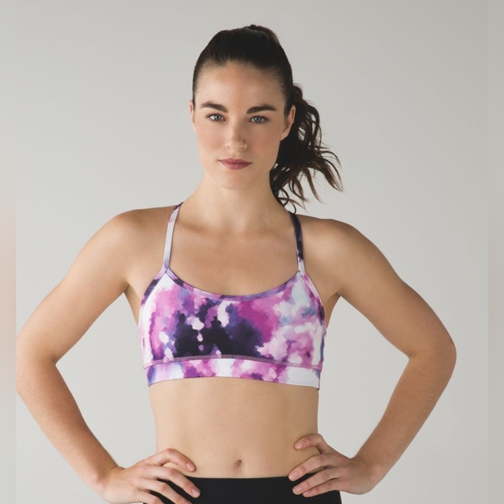 Lululemon Flow Y Blooming Pixie Purple Multicolor Athletic Crop Sports Bra Sz 6
